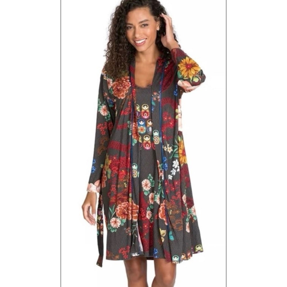 Johnny Was Floral Matryoshka Nesting Doll Wrap Robe Small